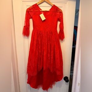 Elegant Red Lace Kids Formal Dress